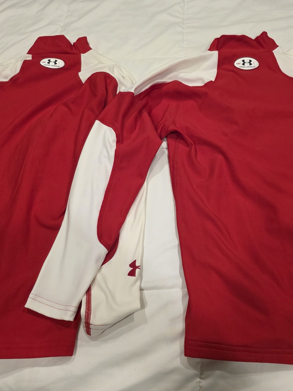 Under Armour Long Sleeve Compression Shirt Red and White Athletic Top